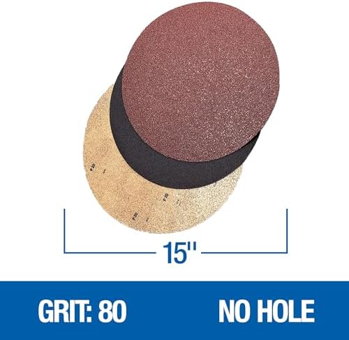 Mercer Industries 44815080 Silicon Carbide Floor Sanding Disc, Double Sided, 15" x No Hole, Grit 80F, 20-Pack