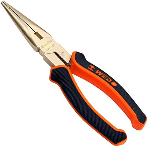 WEDO Non-Sparking Needle Nose Pliers 8", Precision Long Nose Pliers, Snipe Nose Pliers with Wire Cutters, DIN Standard, BAM & FM Certificate, Aluminum Bronze