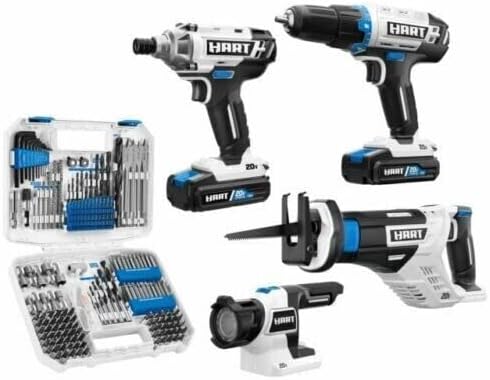 Hart HPCK402BPTA 20-Volt Cordless 4-Tool Combo Kit with 200-Piece Accessory Kit and 16-inch Storage Bag