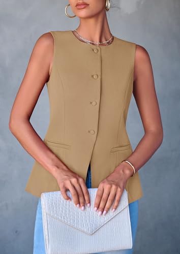 PRETTYGARDEN Women Tailored Suit Vest Business Casual Tops
