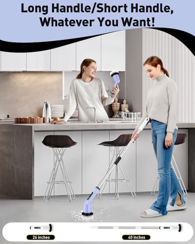 Electric Spin Scrubber for Bathroom, Shower Scrubber with Long Handle
