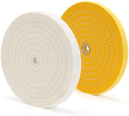 SCOTTCHEN 10 inch Buffing Polishing Wheel for Bench Grinder Buffing Wheel White (70 Ply) & Yellow (42 Ply) for Buffer Polisher with 3/4” Arbor Hole-2 PCS