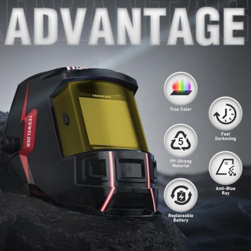 YESWELDER Large-View Welding Helmet, True Color 4-Sensor Lens
