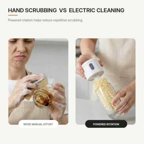Electric Rotary Cup Brush with Long & Short 2 Brush Heads,Can Wall Mount，2