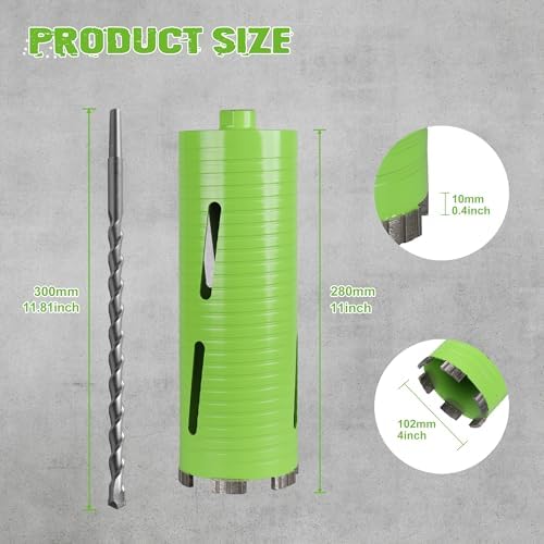 4 Inch Dry Core Drill Bit with Pilot Bit and 2 Pcs Adapters
