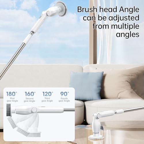 9-in-1 Electric Spin Scrubber with 9 Brush Heads Cordless Cleaning Brush Scrubber Adjustable Angle IPX5 LED Digital Display Screen Shower Cleaning Brush for Home Bathroom Kitchen (White)