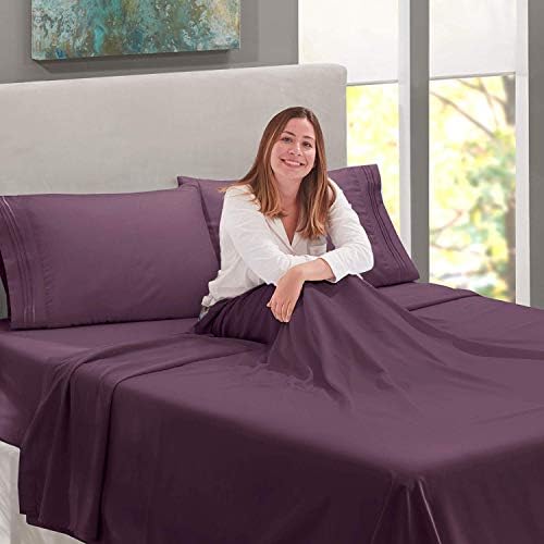 Luxury Linens JS Sanders 1200 Series FULL / Double Size Sheet Set in EGGPLANT Purple Plum
