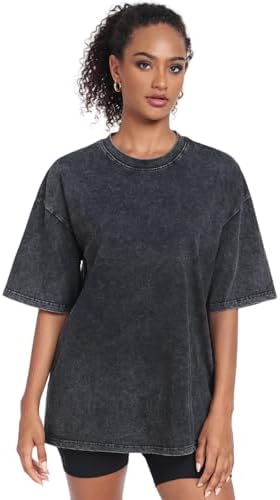 Womens Vintage Oversized T Shirts Acid Washed Baggy Cotton Tee Workout Gym Shirts Boyfriend Short Sleeve Tops
