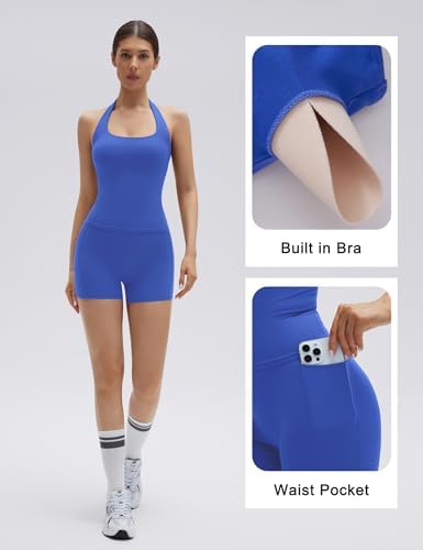 SUUKSESS Women 2 Piece Workout Sets Halter Neck Yoga Tops Gym Biker Shorts