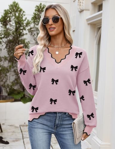 Zeagoo Women's 2026 Fall V Neck Sweater Long Sleeve Lightweight Knit Tops