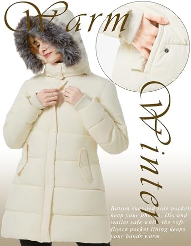 GGleaf Women's Winter Puffer Coat with Removable Fur Hood Warm Snow Jacket