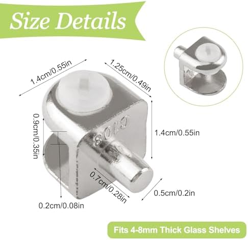 Adjustable Glass Shelf Bracket Pegs 40Pcs Zinc Alloy Frameless Glass Shelf Holder Half Round Cabinet Clamp with Pin Wall Mounted Clips for 4-8mm Glasses (Brushed White)
