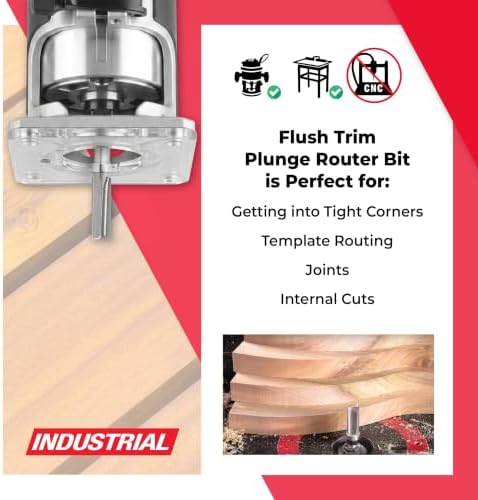 Amana Tool Carbide Tipped Miniature Flush Trim Plunge Template Router Bit, 47224, 1/4 Dia x 3/4 x 1/4 Inch Shank with Mini 1/4 D Upper Ball Bearing