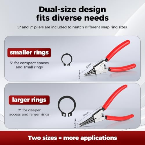 BILITOOLS 4PC External Snap Ring Pliers Set, 5" & 7" Circlip Kit