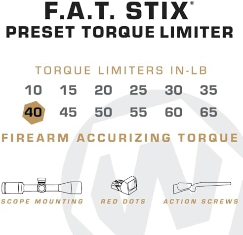 Fat Stix Individual Limiter 10-65 Inch-Pounds with Preset Torque, Accurately Tightens, Reversible, Compatible with Wheeler Fat Stix T-Handle Driver, for Gunsmithing, Reloading, and Torque Adjustment
