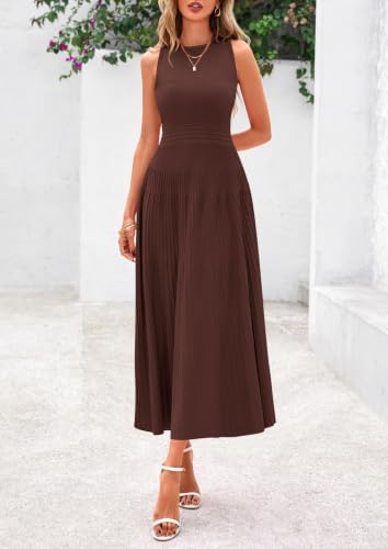 PRETTYGARDEN Women's Summer Pleated Midi Work Dress