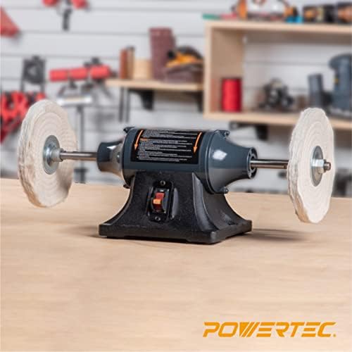 POWERTEC 8-Inch Bench Buffer Jewelry Polisher - Includes 2PCs 80Ply Thic Buffing Wheels | Slow Speed Long Shaft Benchtop Machine for Polishing Metal, Jewelry, Knives, Wood, Jade, and Plastic (BF800)
