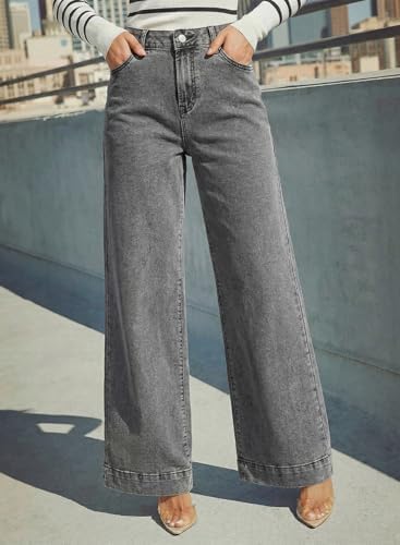 Dokotoo Women's Casual High Waisted Jeans Stretch Wide Leg Loose Denim Pant