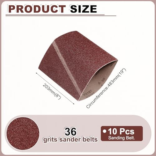 HARFINGTON 8 x 19 Inch Sanding Belts, 10 Pcs 36 Grits Aluminum Oxide