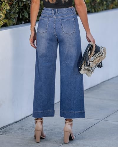 GRAPENT Women's Wide Leg Jeans High Waisted Cropped Stretchy Denim Pants