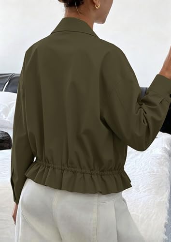 Womens Funnel Neck Jackets Fall Casual Ruffle Hem Cropped Coats