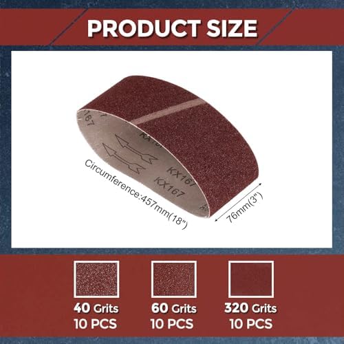 30 Pcs Sanding Belt, 3 x 18 Inch 40/60/320 Grit