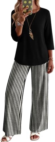 WIHOLL Two Piece Sets for Women Lounge 3/4 Length Sleeve Womens Tops Graphic Pants with Pockets Summer Outfits 2026