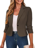 Traleubie Women's Cropped Blazer 3/4 Ruched Sleeve Business Casual