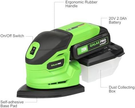 GALAX PRO 20V Cordless Detail Sander 2.0Ah Battery, 20 Pcs Sandpapers