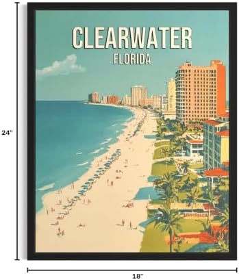 Clearwater Beach Florida Unframed Wall Art Print Poster, US Vintage Retro Beach Scenery Posters Prints for Restroom Home Picture Painting Artwork Gallery 219 (Clearwater Beach Florida, 24"L x 18"W, Unframed)