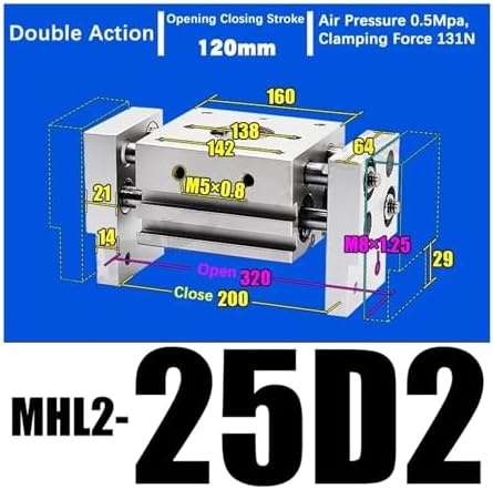 Double Acting Pneumatic Gripper Wide Type Air Gripper Parallel Cylinder Aluminium Clamps MHL2-20D MHL2-20D1 MHL2-20D2(MHL2-25D2)