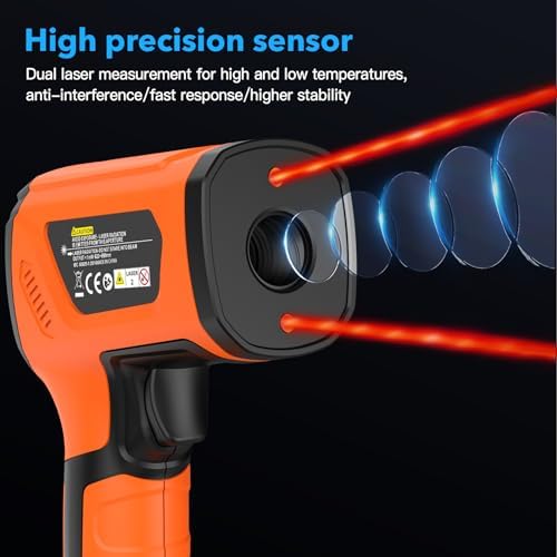 Infrared Thermometer Temperature Gun,-40℉~2912℉ Pyrometer, 50:1 High Temp Thermometer with Thermocouple Probe, Non-Contact Digital IR Laser Thermometer for Industrial HVAC Forge Metal