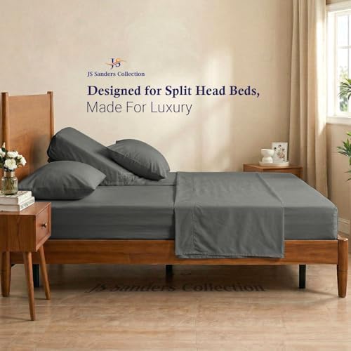 JS Sanders Collection Split Head Sheet Set 4PC King Size, Dark Grey