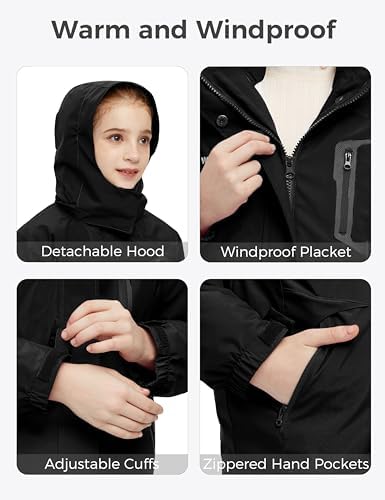 wantdo Girls' 3-in-1 Ski Jacket Windproof Winter Coat Hooded Raincoat