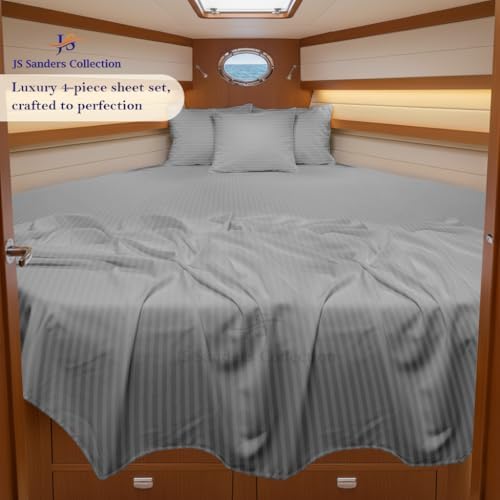 JS Sanders Collection 4PC Boat Sheet Set Universal XL V Berth, Silver Stripe
