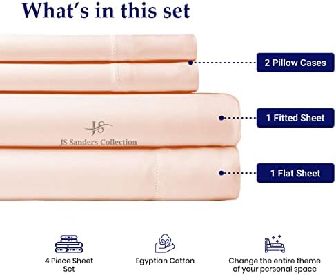 JS Sanders Collection Split Head Sheet Set 4PC Cal. King Size, Peach