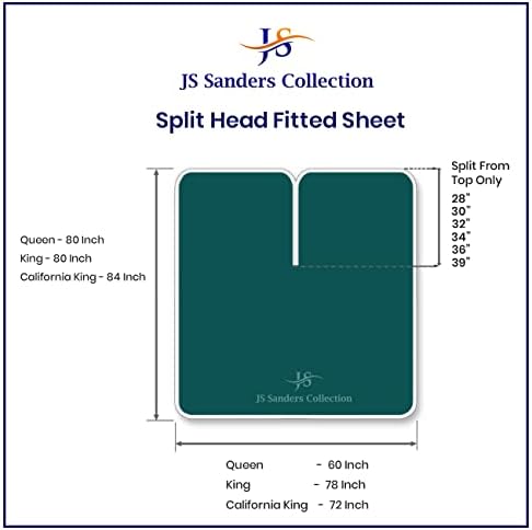 JS Sanders Collection Split Head Sheet Set Cal. King Size,Teal