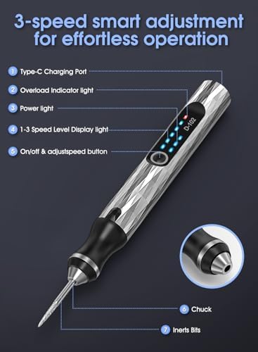 Upgraded Electric Engraving Pen with 37 Bits & 3-Speed Adjust,USB Rechargeable,Rotary Tool for 50+ Surfaces - Professional & Beginner Friendly, Portable for DIY Crafts,Personalization & Gifts