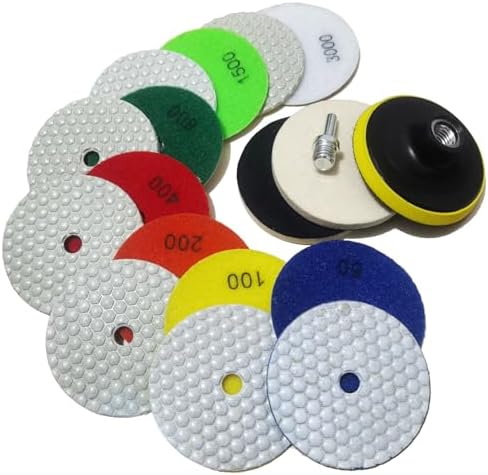 4 Inch Dry Diamond Polishing Pads, 11PCS Wet/Dry Granite Stone Buffing Pad Kit for Marble Concrete Quartz Tiles - High Temperature Resistance Sand Pad for Drill Grinder Polisher