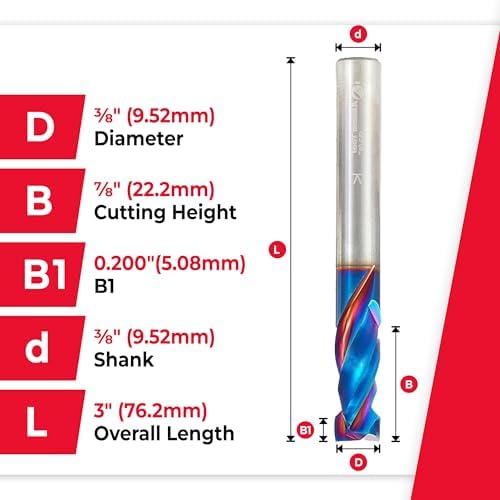 Amana Tool Spektra Extreme Tool Life Coated CNC Compression Spiral Router Bit, 46171-K (Previous 46167), 3/8 D x 7/8 CH x 3/8 Shk x 3 Inch L 2 Flute