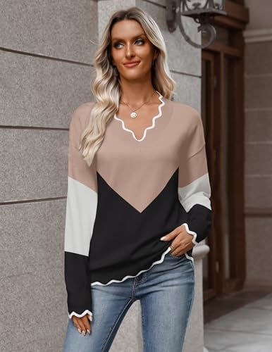 Zeagoo Women's 2026 Fall V Neck Sweater Long Sleeve Lightweight Knit Tops