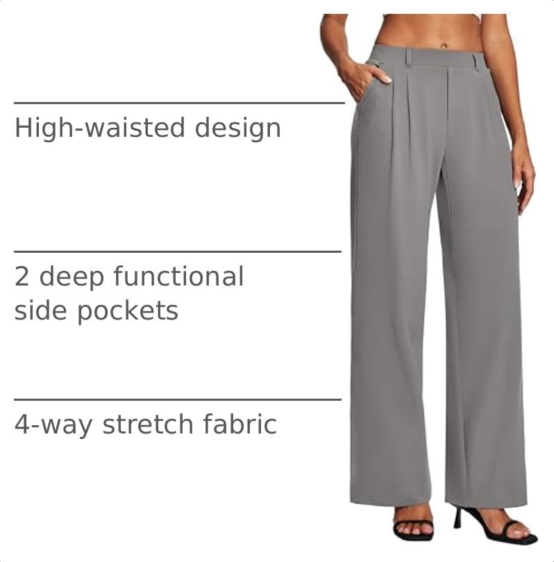 Heathyoga Womens Dress Pants Pull On Stretchy Work Pants Wide Leg Trousers
