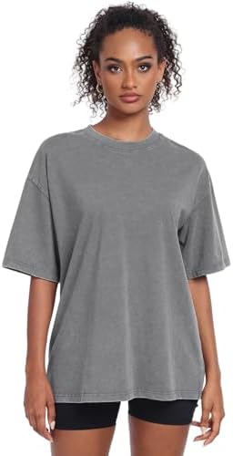Womens Vintage Oversized T Shirts Acid Washed Baggy Cotton Tee Workout Gym Shirts Boyfriend Short Sleeve Tops