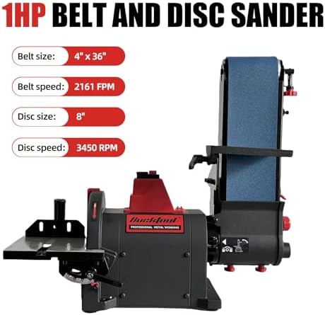 BUCKTOOL Pro 1HP Bench Belt Sander for Metal Working, 4 x 36 in Belt and 8 in Disc Sander with 1HP Direct-drive Motor, Benchtop for Metalworking, BD4801-M