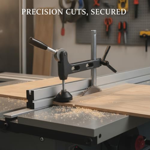 Iron Panel Saw Hold-Down Clamp for Woodworking, Horizontal Workholding Device Secures Large Sheets for Straight Cuts, Black Finish