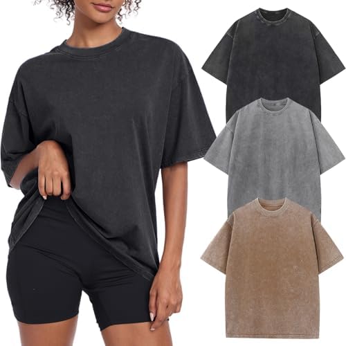 Womens Vintage Oversized T Shirts Acid Washed Baggy Cotton Tee Workout Gym Shirts Boyfriend Short Sleeve Tops