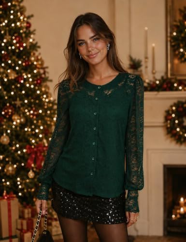 Zeagoo Long Sleeve Shirts for Women Lace Top Button Up Blouse Dressy Casual