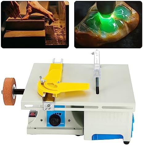 750W Mini Table Saw & Polisher, Adjustable Jewelry Making Bench Grinder Sander w/Flex Shaft for Cutting Rocks