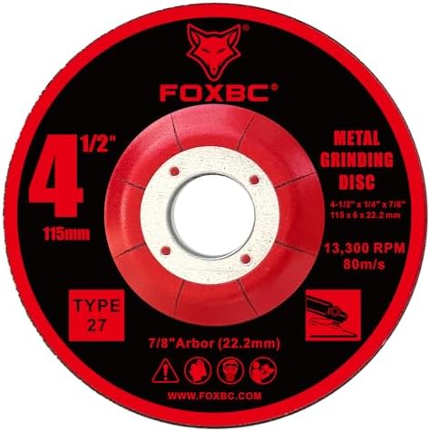 FOXBC 4-1/2 Inch Grinding Wheels for Angle Grinder, Aluminum Oxide Grinding Disc for Metal & Stainless Steel, Type 27, Depressed Center 4-1/2" x 1/4" x 7/8" - 25 Pack