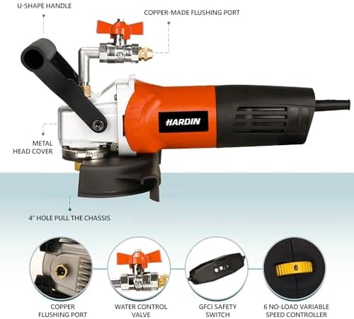 Hardin 4" & 5" Variable Speed Wet Polisher and Grinder – 800W 120V, 1000–4000 RPM, Water Feed System with Brass Valve, GFCI Cord for Granite, Marble, Stone, and Concrete Fabrication